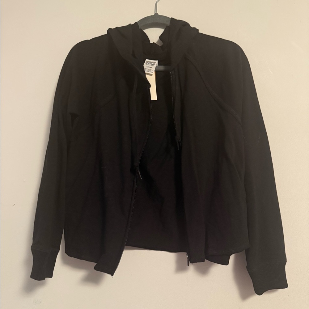 PINK black cropped style zip up